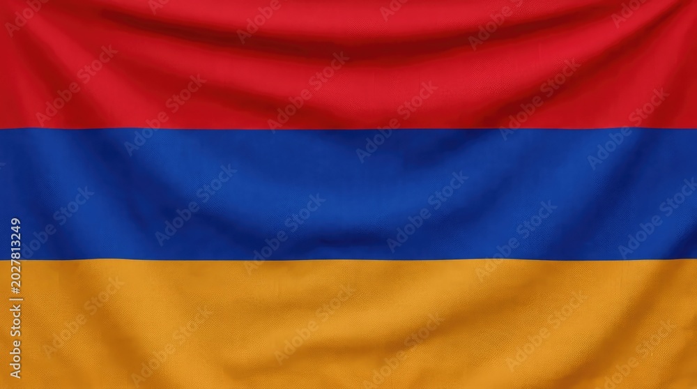 Fototapeta premium Waving Armenian National Flag with Red Blue and Orange Stripes on White Background
