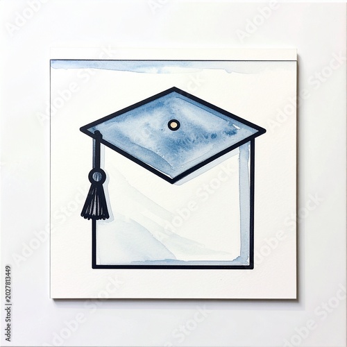 Graduation diploma icon in simple outline illustration on white background with shadow effect