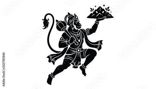 Canvas Print black and white silhouette of Hanuman very high quality vector illustration
