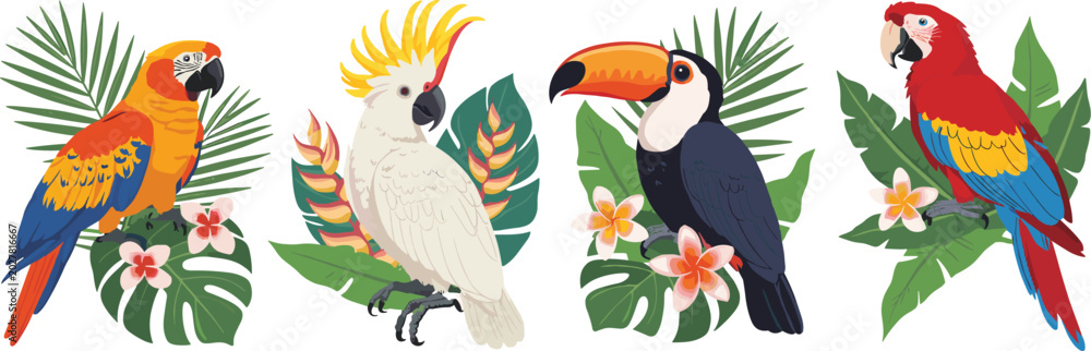 Fototapeta premium Tropical Birds Macaw Cockatoo Toucan Collection parrot
