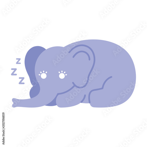 Fotografía Cute Sleeping Baby Elephant Character Resting Peacefully with Zzz Symbols Isolat