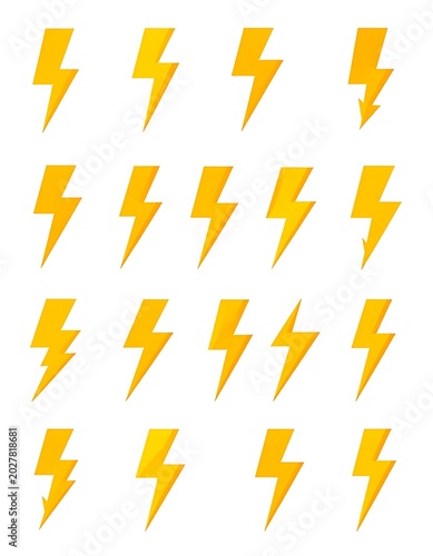 A collection of yellow lightning bolt icons on white background