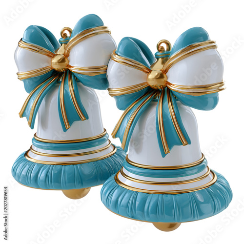Pair of decorative bells with blue bows holiday ornaments party favor