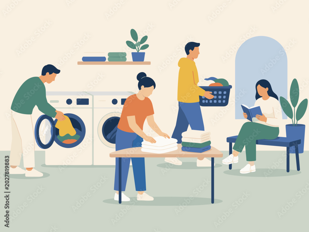 Fototapeta premium Laundry Room and Household Chores Illustration