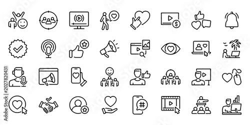 Canvastavla Influencer Line Icon Set, Social Media Promotion Vector Transparent Background