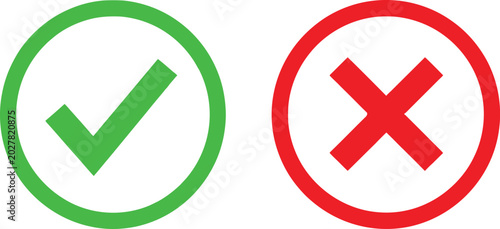 Foto Green check mark and red cross sign icons for true and false choice Vector