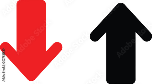 Schilderij op canvas Red down arrow and black up arrow signs pointing in opposite directions Vector