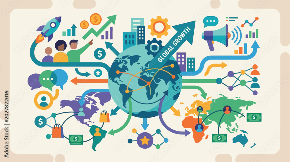 Fototapeta premium Global Business Communication Network System.