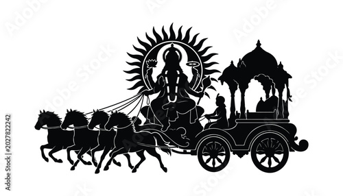 Foto black and white silhouette of Lord Surya very high quality vector illustration