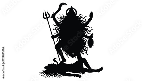 Cuadro en lienzo black and white silhouette of maa kali very high quality vector illustration