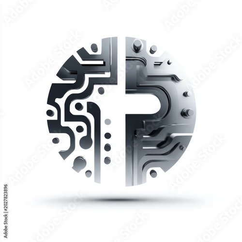 Circuit Cross Symbol: An intricate and futuristic circular design merges a Christian cross with the complex pathways of a microchip, symbolizing the intersection of faith and technology.