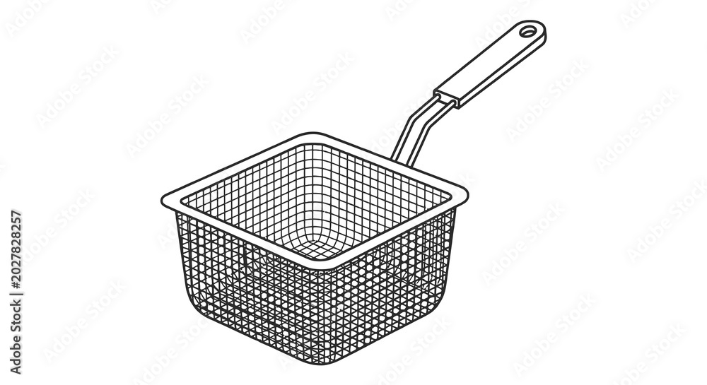 Fotografie Wire mesh frying basket with handle.