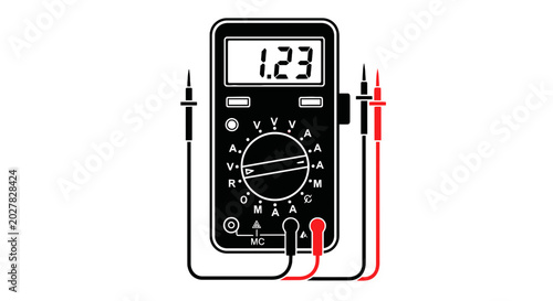 Multimeter with digital display screen.