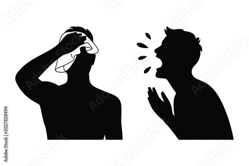 Schilderij op canvas Silhouette illustration of a person sweating and another person shouting