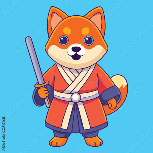 Cute Shiba Inu Samurai Cartoon Vector Illustration