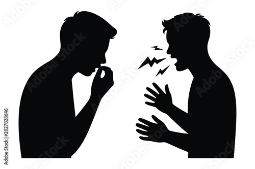 Φωτογραφία Silhouette illustration of a person biting fingernails while another person shou