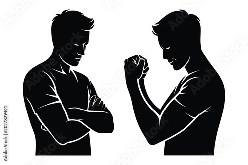 Fotografi Silhouette showing contrast of a man feeling defeated versus confident with emot