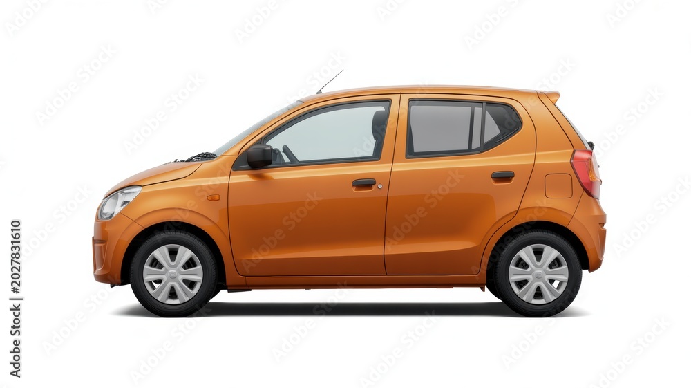 Fototapeta premium Orange hatchback car on white background side view compact vehicle