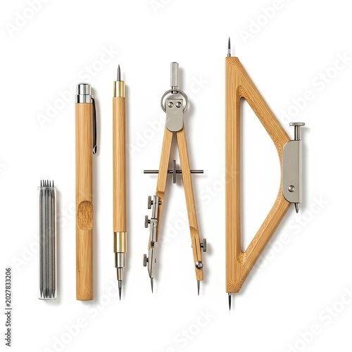 Bamboo Stationery Set Handcrafted Wooden Pens and Drawing Tools.