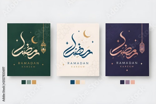 Ramadan kareem arabic calligraphy with three set color style