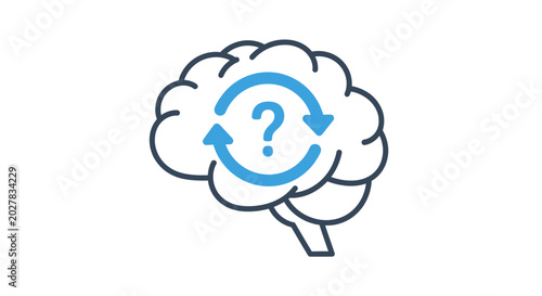Tableau sur toile Blue brain icon with question mark and circular arrows