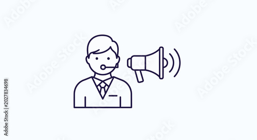 Fotografía Business man wearing headset next to megaphone line icon
