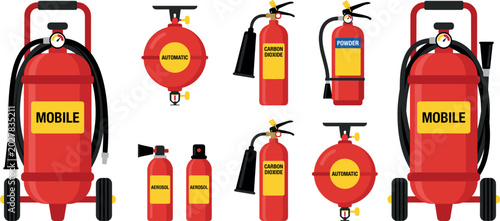 Tableau sur toile Portable fire extinguisher collection with automatic carbon dioxide aerosol mobi