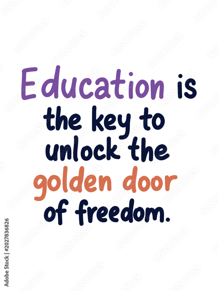 Obraz premium minimalist white banner with education is the key to unlock the golden door of freedom typography vector design