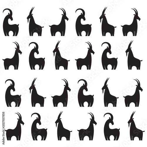 Foto Graphic seamless pattern with goats isolated on White background
