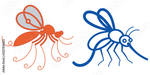 Foto Red and blue stylized insect icons with abstract shapes.