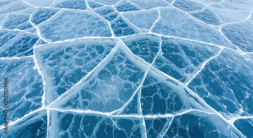 Tableau sur toile Cracked blue ice texture on frozen lake surface