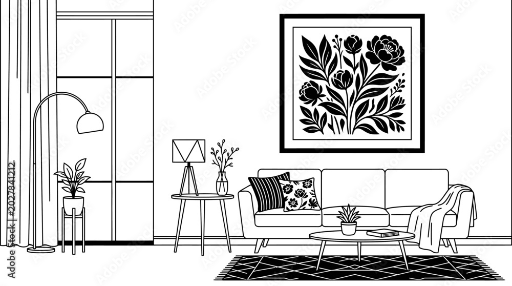 Fototapeta premium Black and white living room interior.