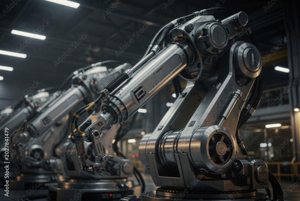 Fototapeta premium Advanced Robotic Arms in Industrial Manufacturing Facility