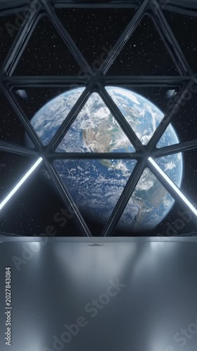 Futuristic Space Station Overlooks Planet Earth View