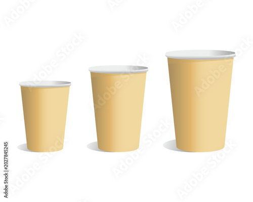   Set of Three Disposable Cups in Beige with White Rims Showing Size Variation
