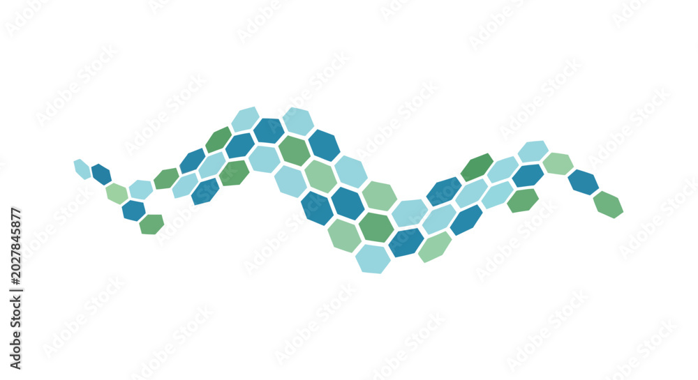 Fototapeta premium Blue and green geometric hexagon wave on white background