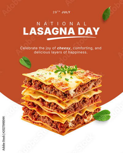 Bild auf Leinwand Orange and White Minimalist National Lasagna Day