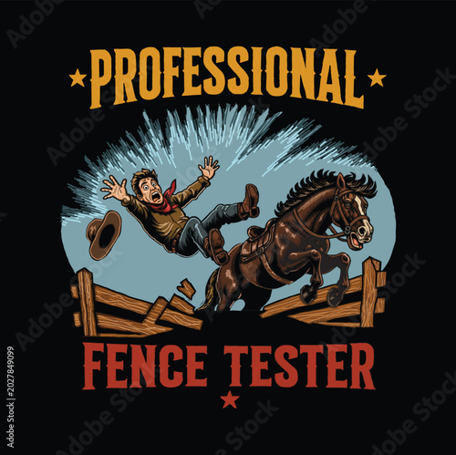 Foto A cowboy being thrown off his horse as it crashes through a wooden fence with hu