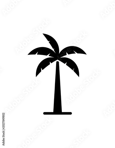 A black silhouette of a palm tree on a white background