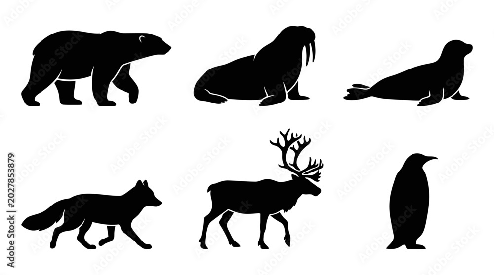 Obraz premium Black silhouettes of Arctic animals