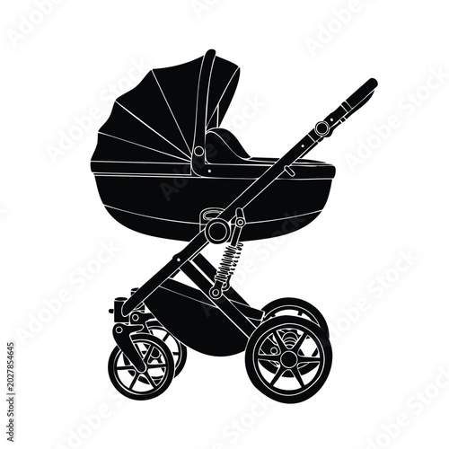 Photos Silhouette of a modern baby stroller, pram, and bassinet.