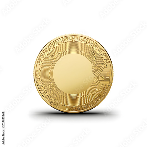 Blank Golden Cryptocurrency Coin Isolated on White Background - 3D Rendered Digital Asset Template for Custom Logo