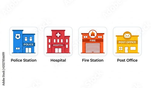 Obraz na plátně Hand drawn city building set police hospital fire station post office vector ill