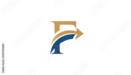 A stylized letter with a curved line and arrow