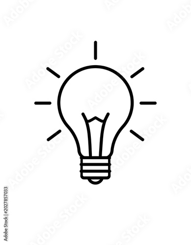 Simple line drawing of a glowing light bulb