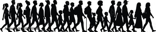 Photos Minimalist silhouettes of diverse people walking in line from left to right, rep
