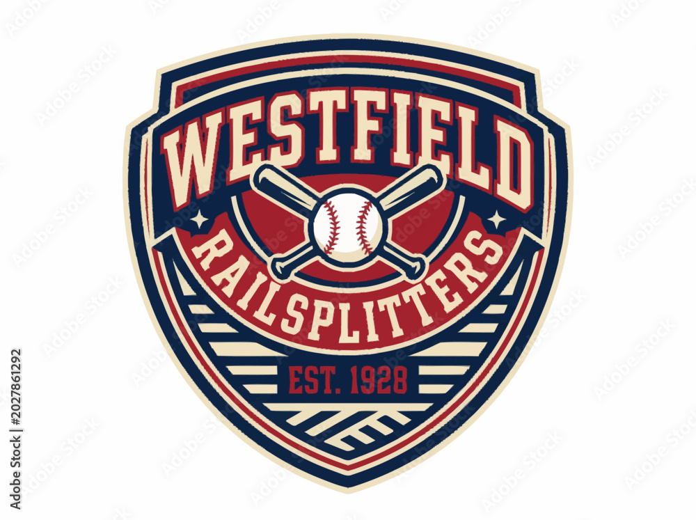 Fototapeta premium Vintage baseball team logo with circular emblem and classic baseball elements