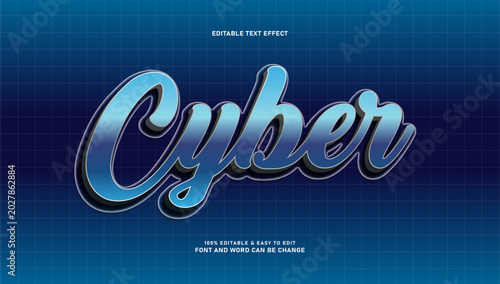 Cyber Editable Text Effect with Metallic Blue Chrome Gradient Style