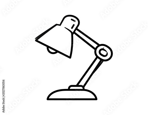A simple line drawing of a desk lamp