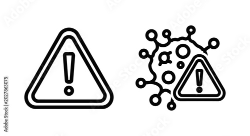 Disease alert symbol with virus icon and exclamation mark triangle warning signs exclamation triangle alerting emergency infection contagious outbreak pandemic attention abstract